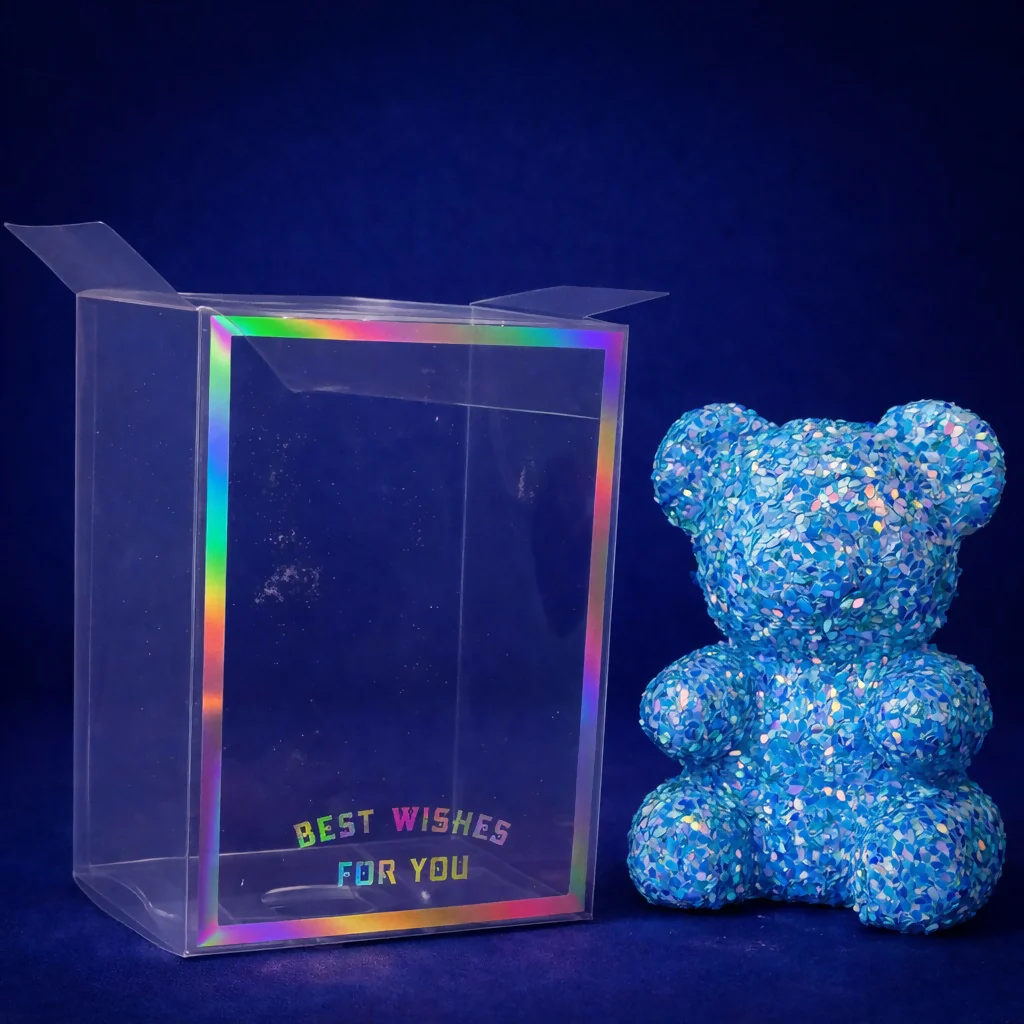 Blue Glitter Teddy Bear Showpiece with Transparent Gift Display Box - Image 4