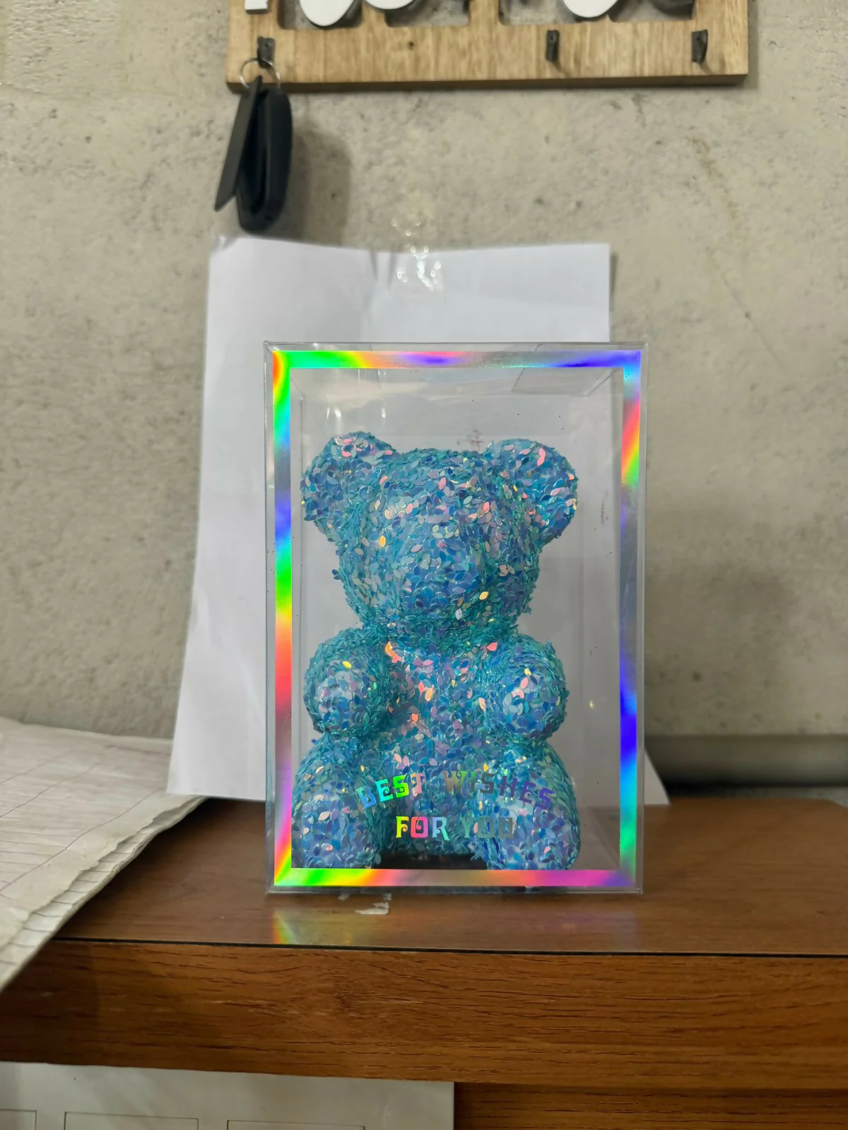 Blue Glitter Teddy Bear Showpiece with Transparent Gift Display Box - Image 5
