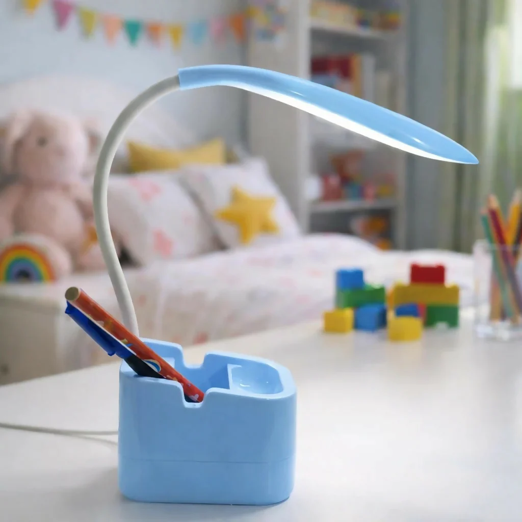 Blue LED Desk Lamp with Mobile Stand & Pen Holder, Flexible Study Light - Image 3