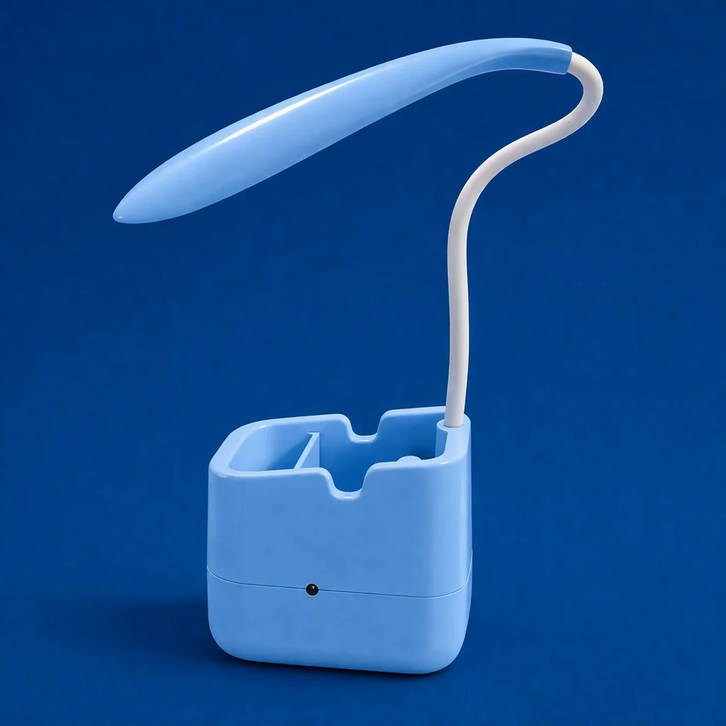 Blue LED Desk Lamp with Mobile Stand & Pen Holder, Flexible Study Light - Image 4