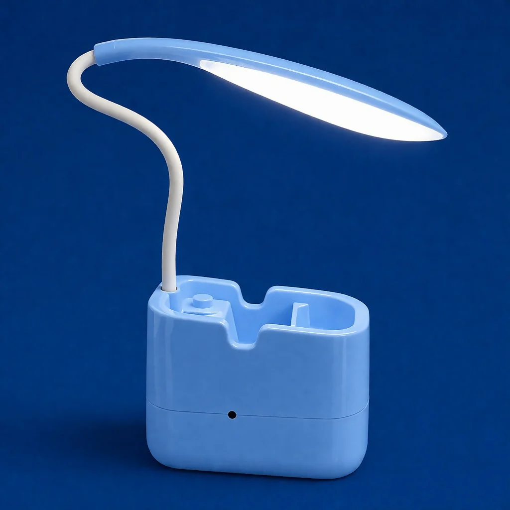 Blue LED Desk Lamp with Mobile Stand & Pen Holder, Flexible Study Light - Image 5