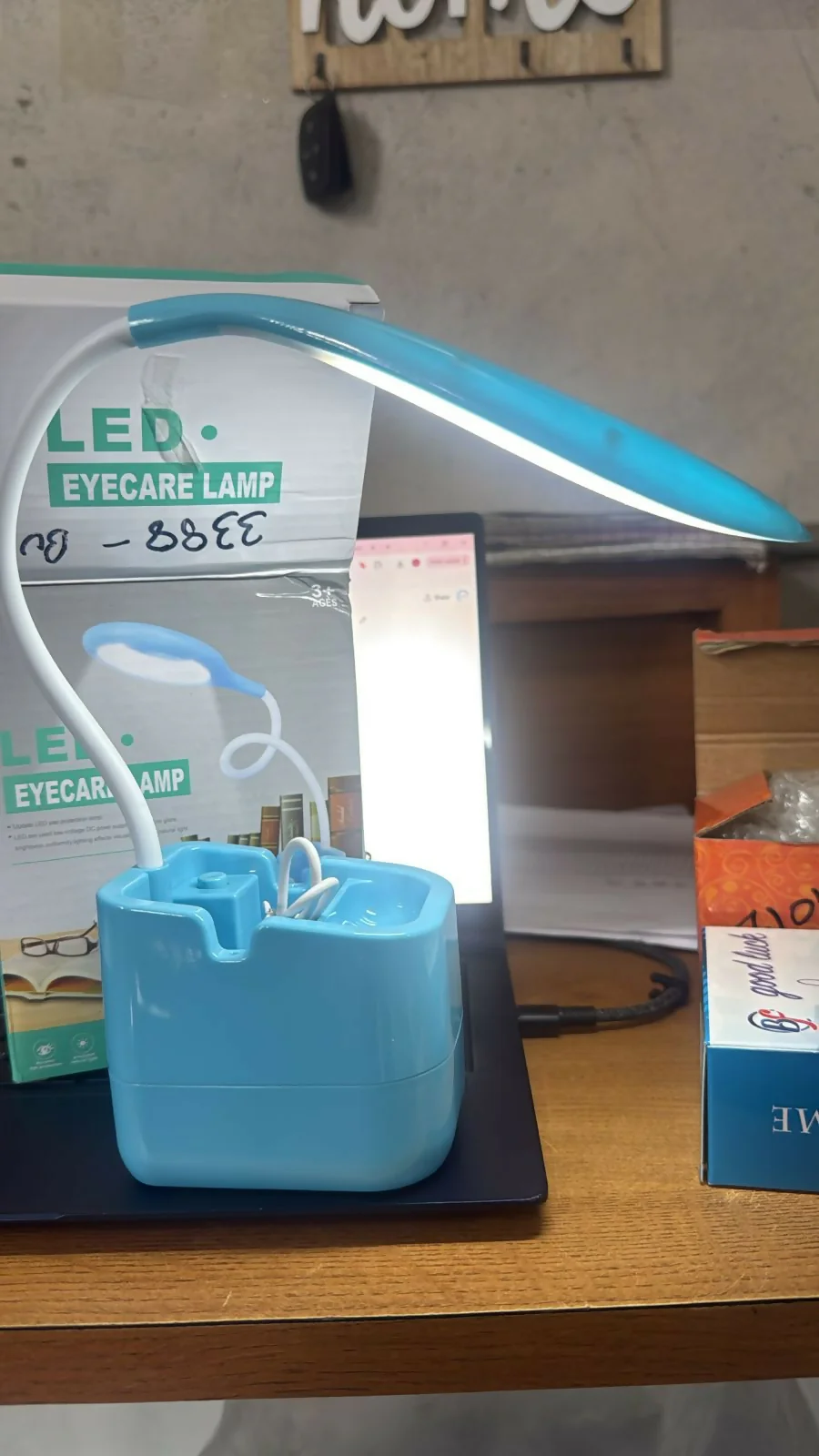 Blue LED Desk Lamp with Mobile Stand & Pen Holder, Flexible Study Light - Image 7
