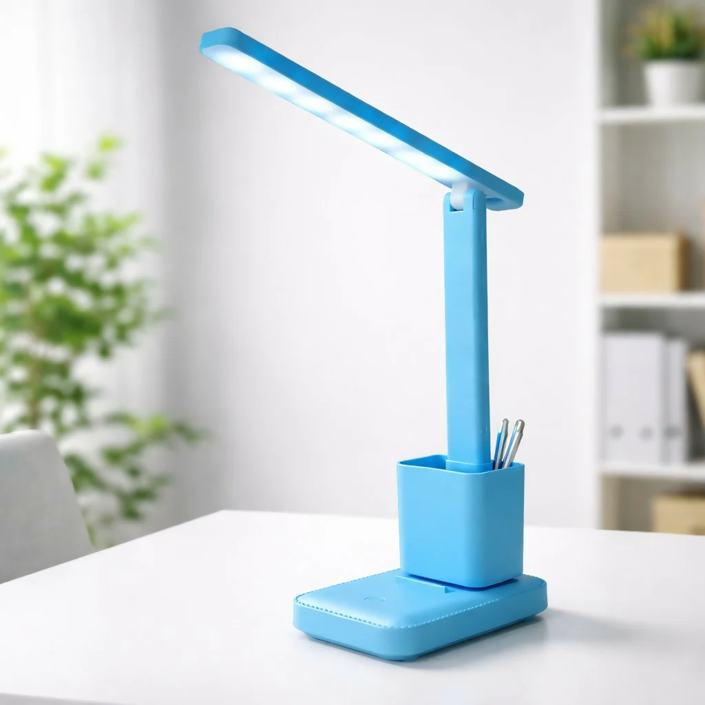 Blue LED Study Table Lamp with Pen Holder, Touch Control, 3 Light Modes - Image 2
