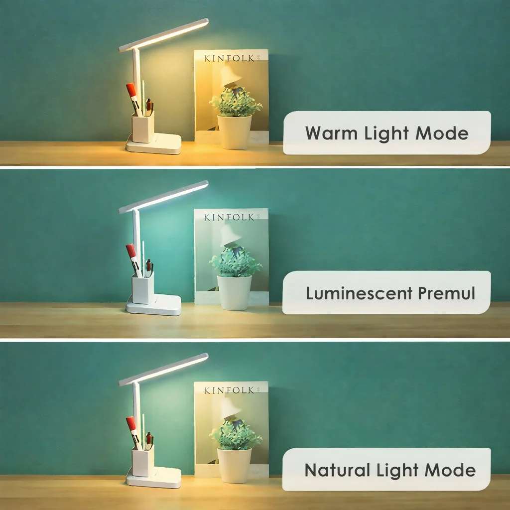 Blue LED Study Table Lamp with Pen Holder, Touch Control, 3 Light Modes - Image 4