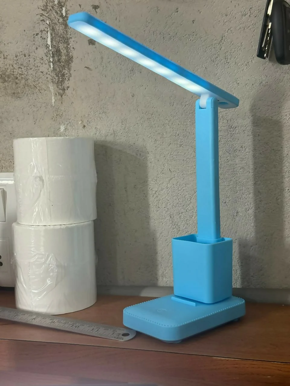 Blue LED Study Table Lamp with Pen Holder, Touch Control, 3 Light Modes - Image 6