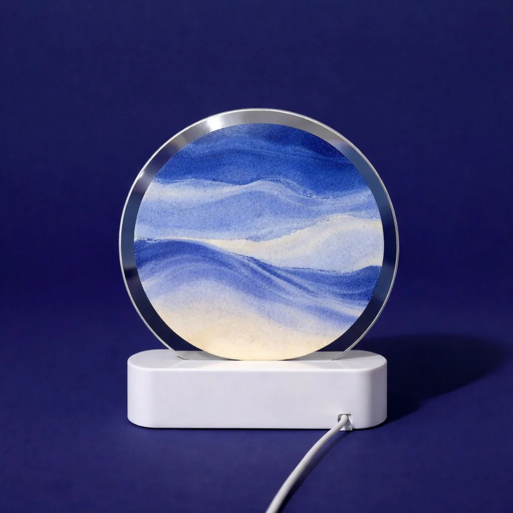 Blue Moving Sand Art LED Lamp Round Decorative Desk Night Light - Image 2