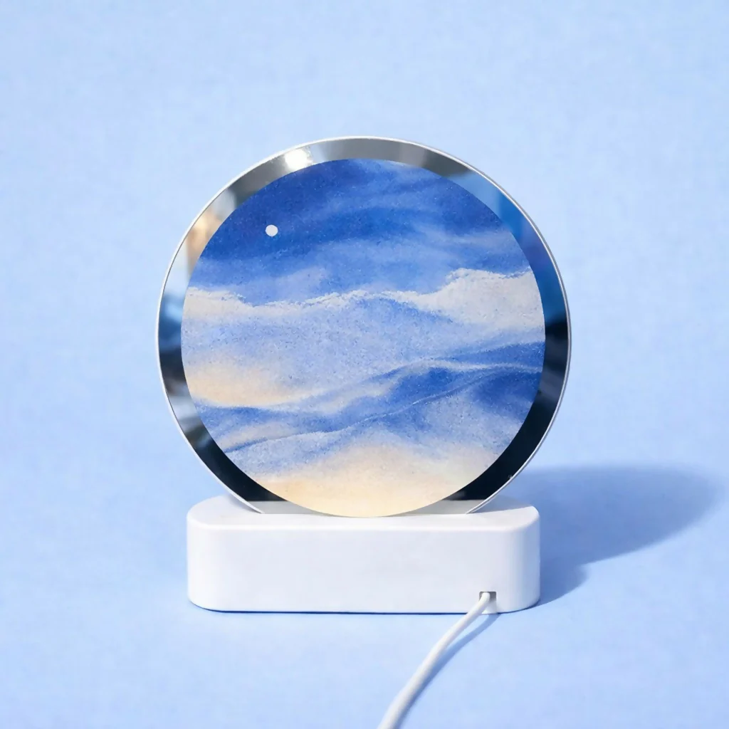 Blue Moving Sand Art LED Lamp Round Decorative Desk Night Light - Image 3