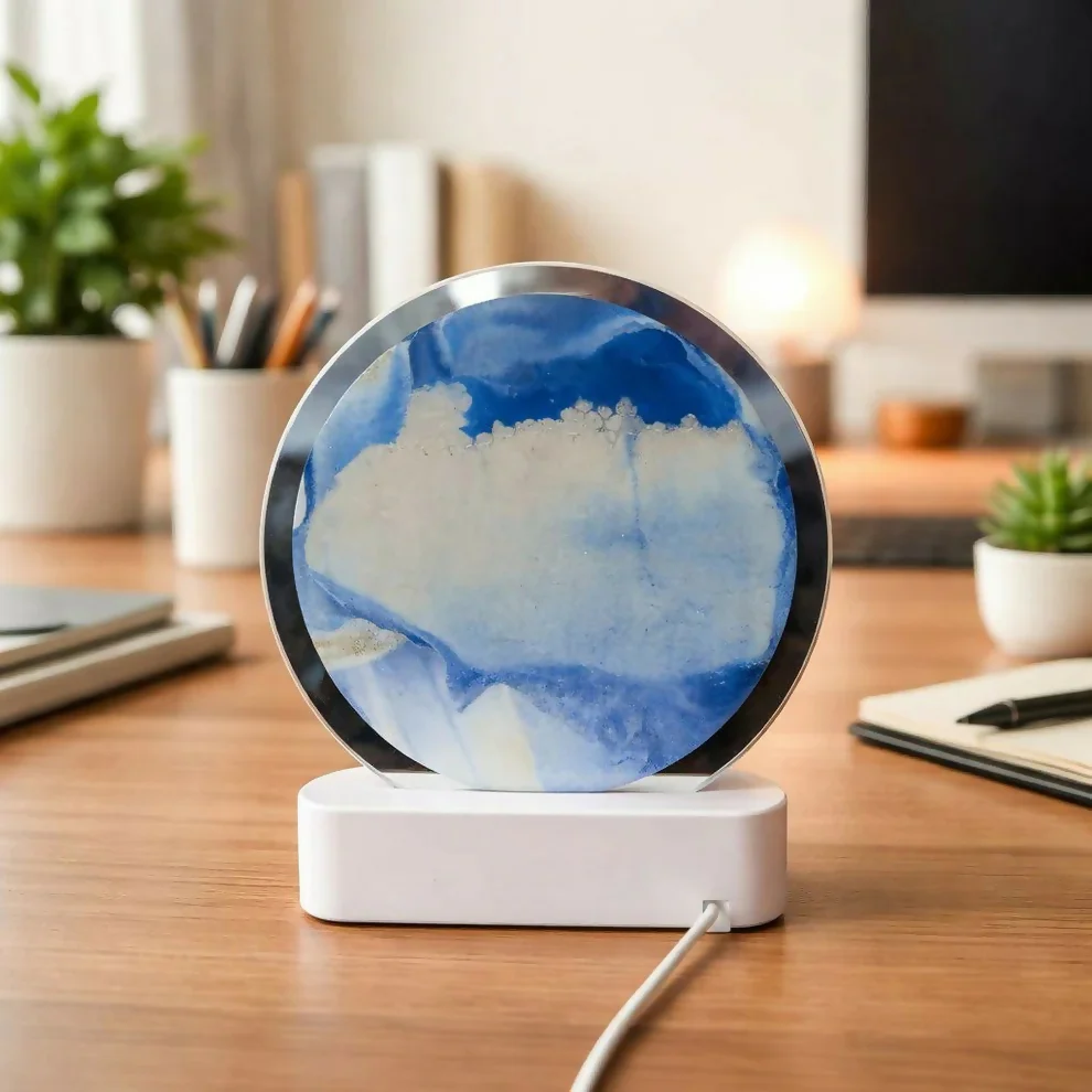 Blue Moving Sand Art LED Lamp Round Decorative Desk Night Light - Image 4