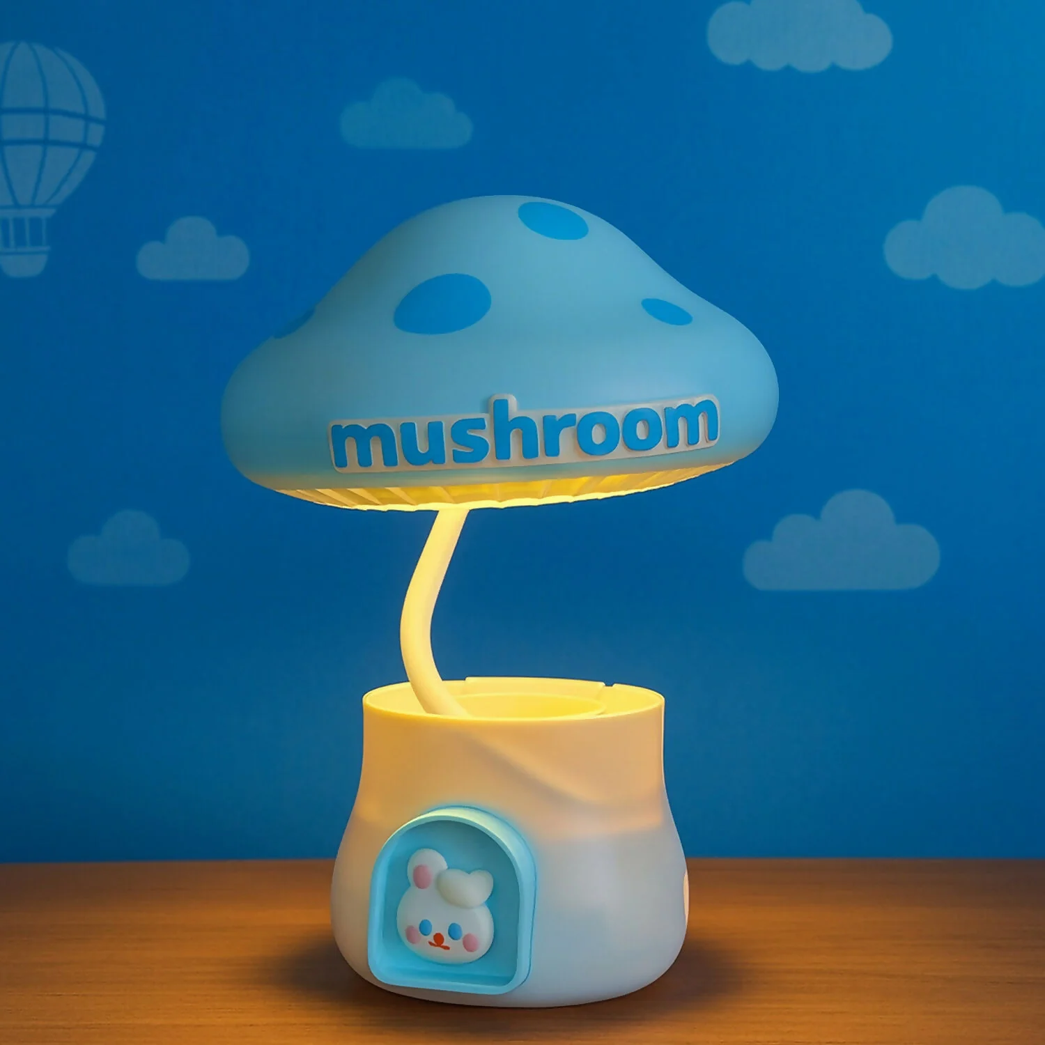 Blue Mushroom LED Desk Lamp with Pencil Sharpener & USB Charging - Image 4