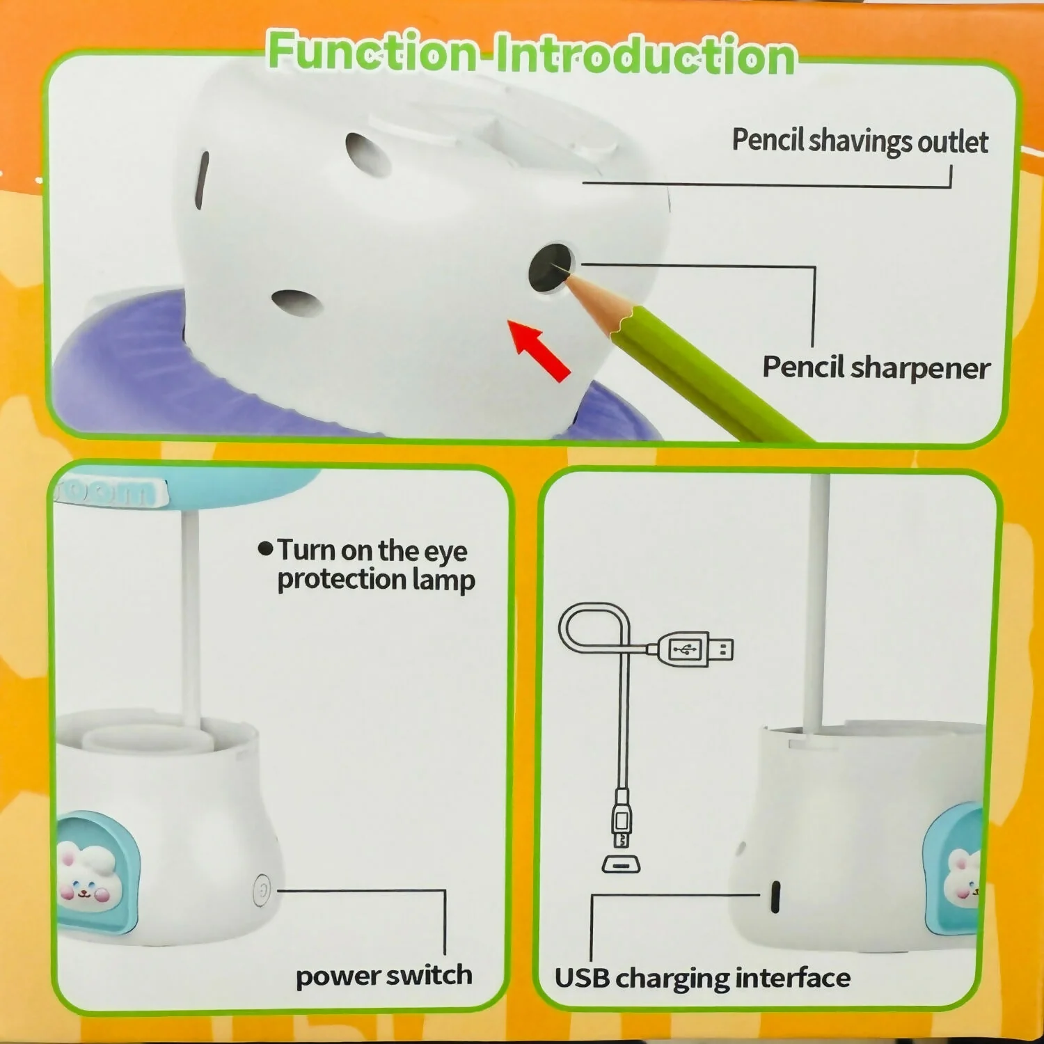Blue Mushroom LED Desk Lamp with Pencil Sharpener & USB Charging - Image 5