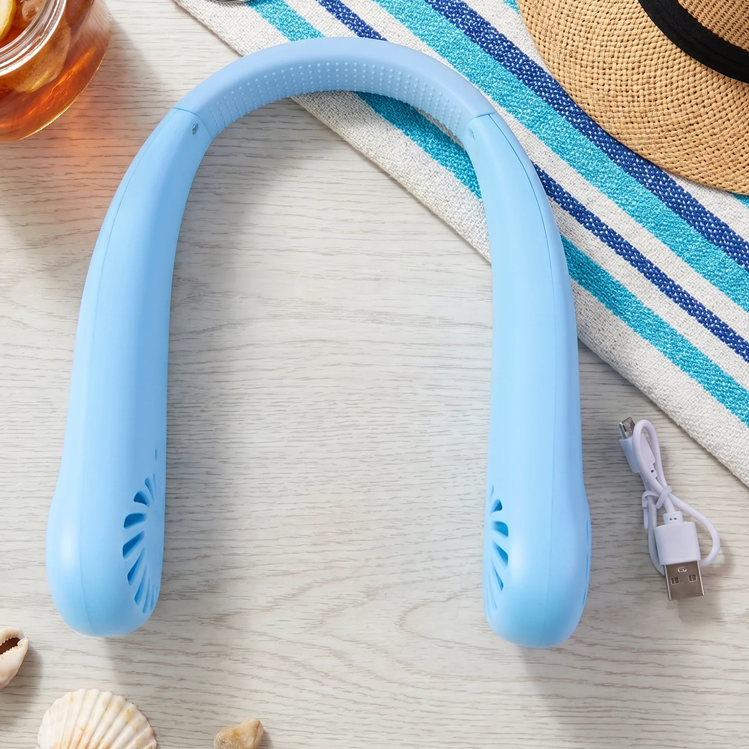 Portable Rechargeable Neck Fan (1 Pc, Blue Color) - Image 3