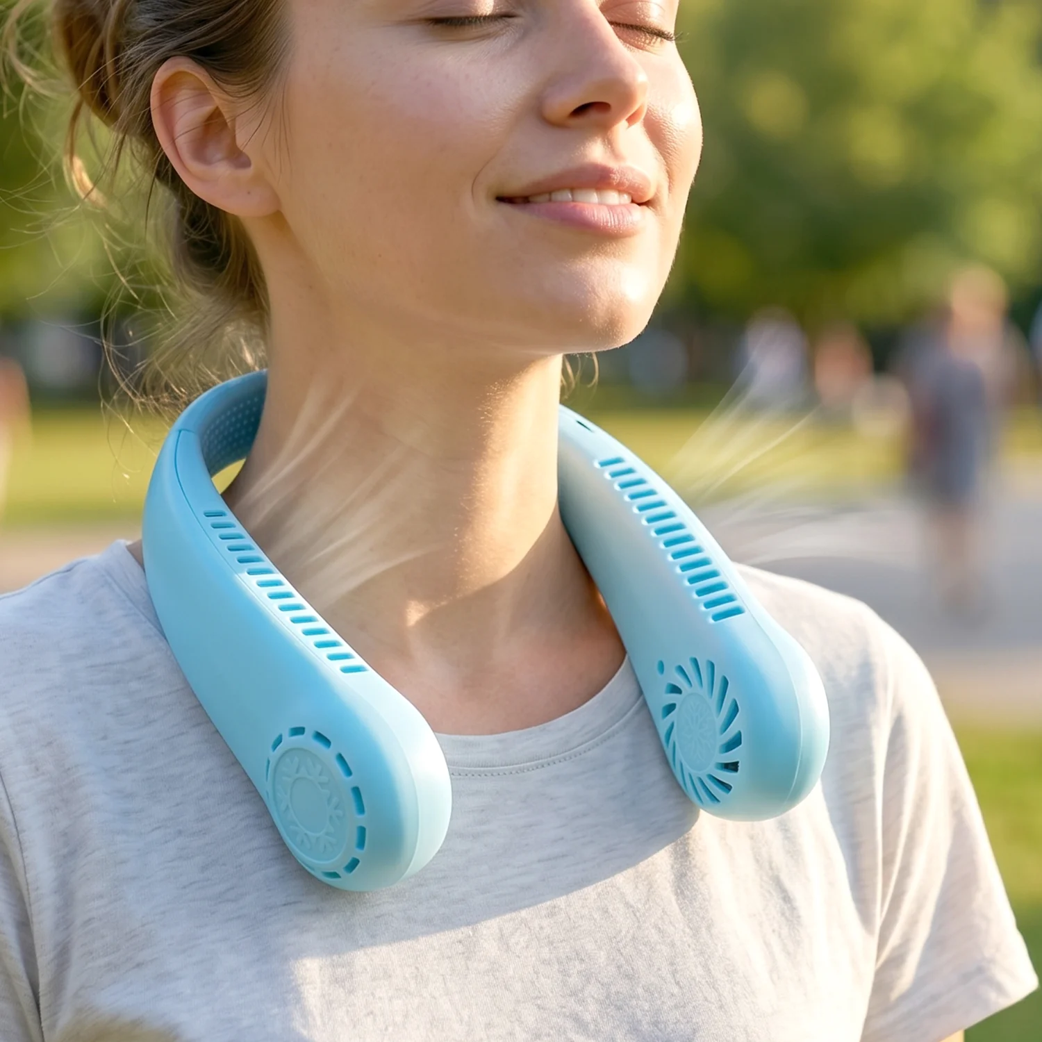 Portable Rechargeable Neck Fan (1 Pc, Blue Color) - Image 4