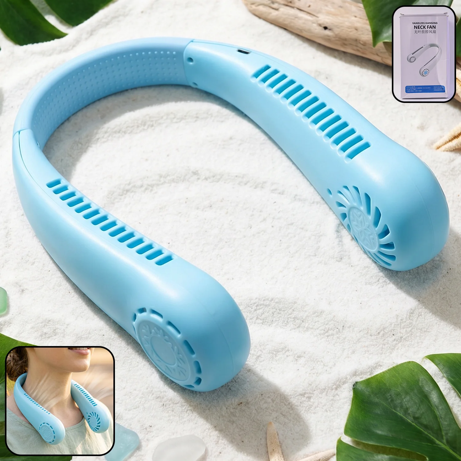 Portable Rechargeable Neck Fan (1 Pc, Blue Color) - Image 7