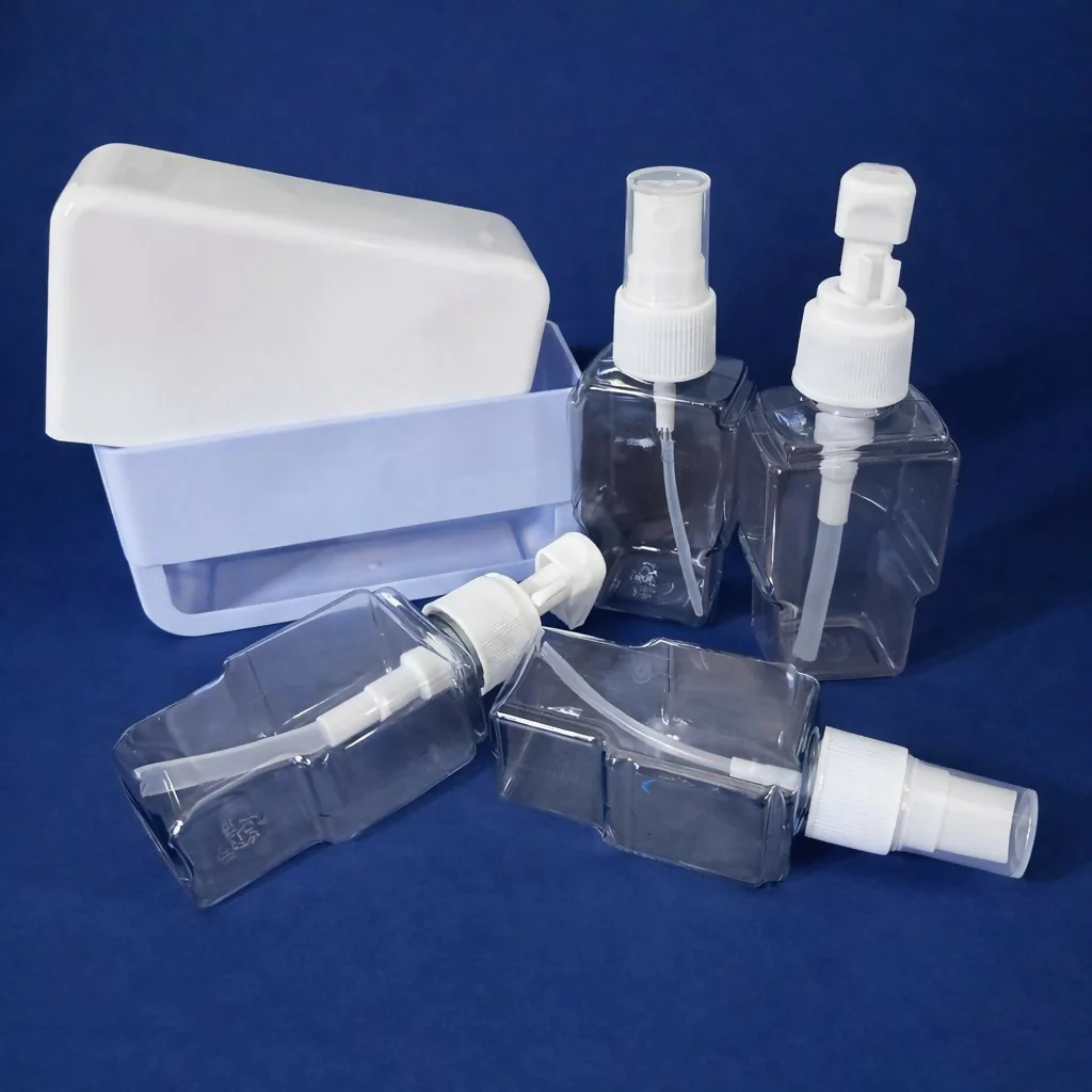 Blue Portable Travel Bottle Set with Pump and Spray Dispenser Kit - Image 2