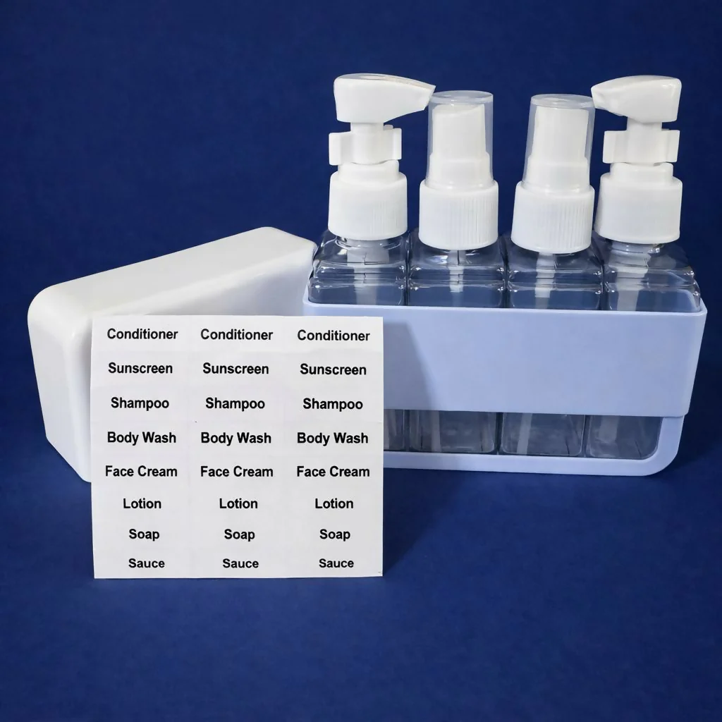 Blue Portable Travel Bottle Set with Pump and Spray Dispenser Kit - Image 4