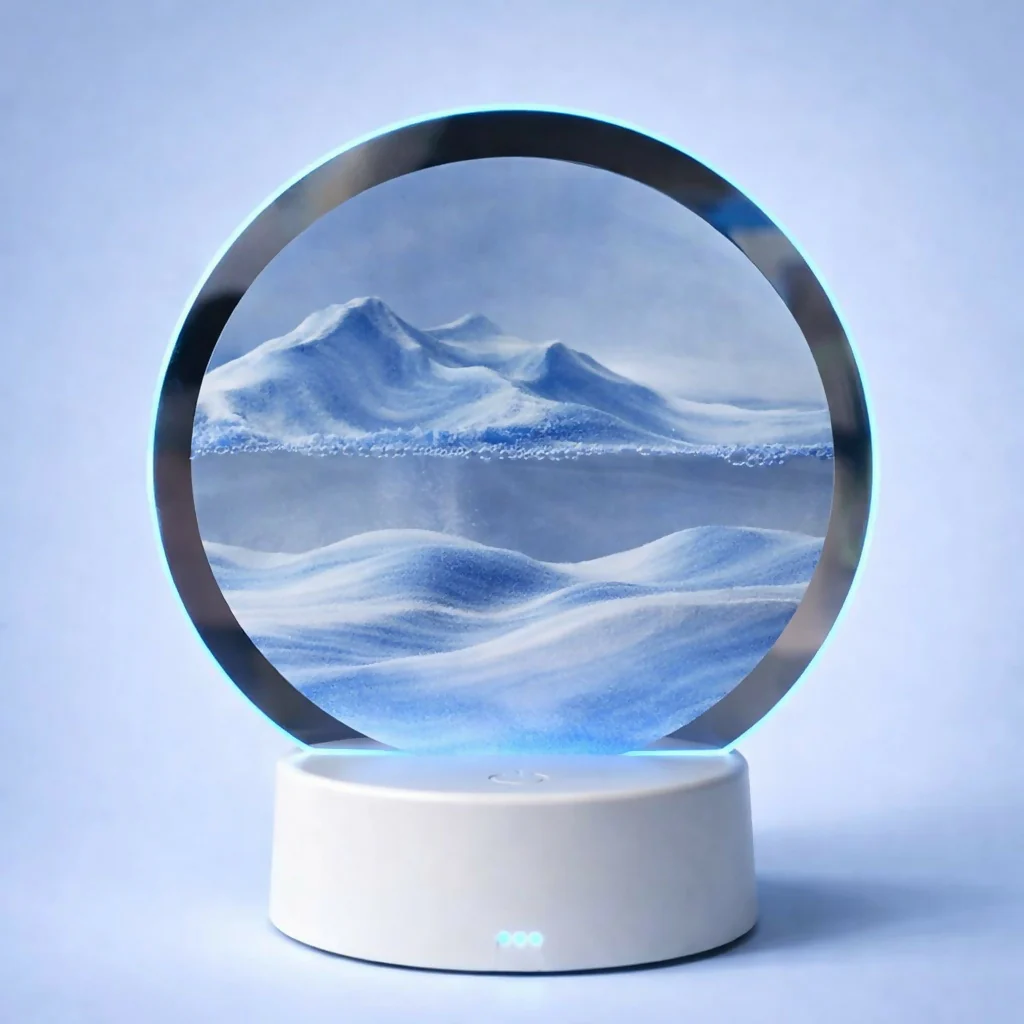 Blue Round Moving Sand Art LED Lamp Decorative Desk Night Light - Image 2