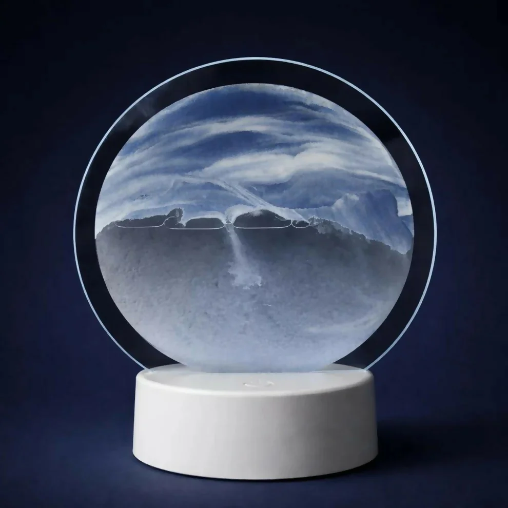 Blue Round Moving Sand Art LED Lamp Decorative Desk Night Light - Image 3