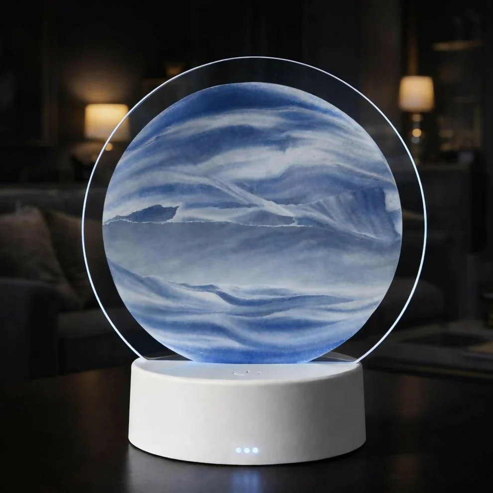 Blue Round Moving Sand Art LED Lamp Decorative Desk Night Light - Image 4