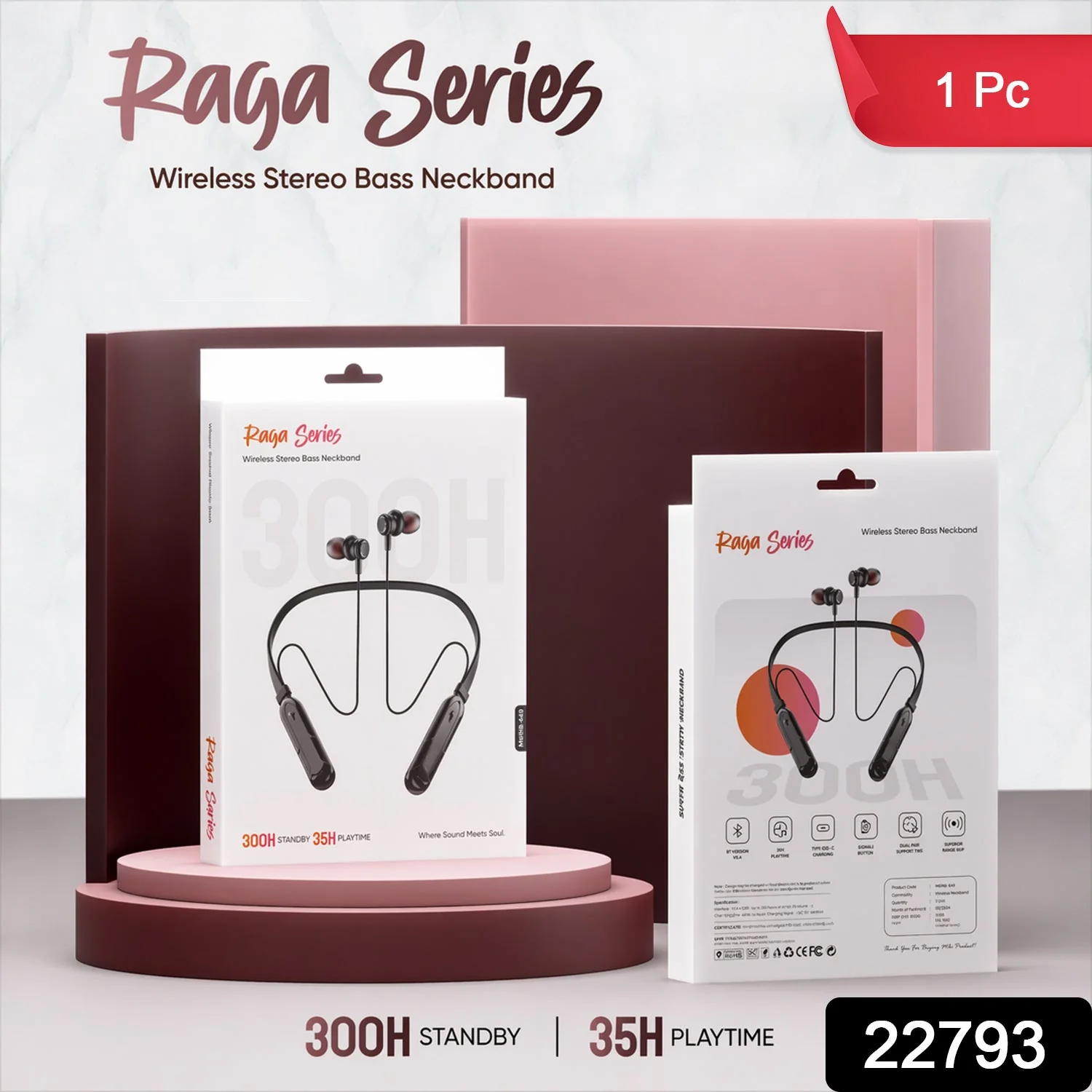 Raga Series Wireless Stereo Bass Neckband Earphones, Neck band (1 Pc) - Image 2