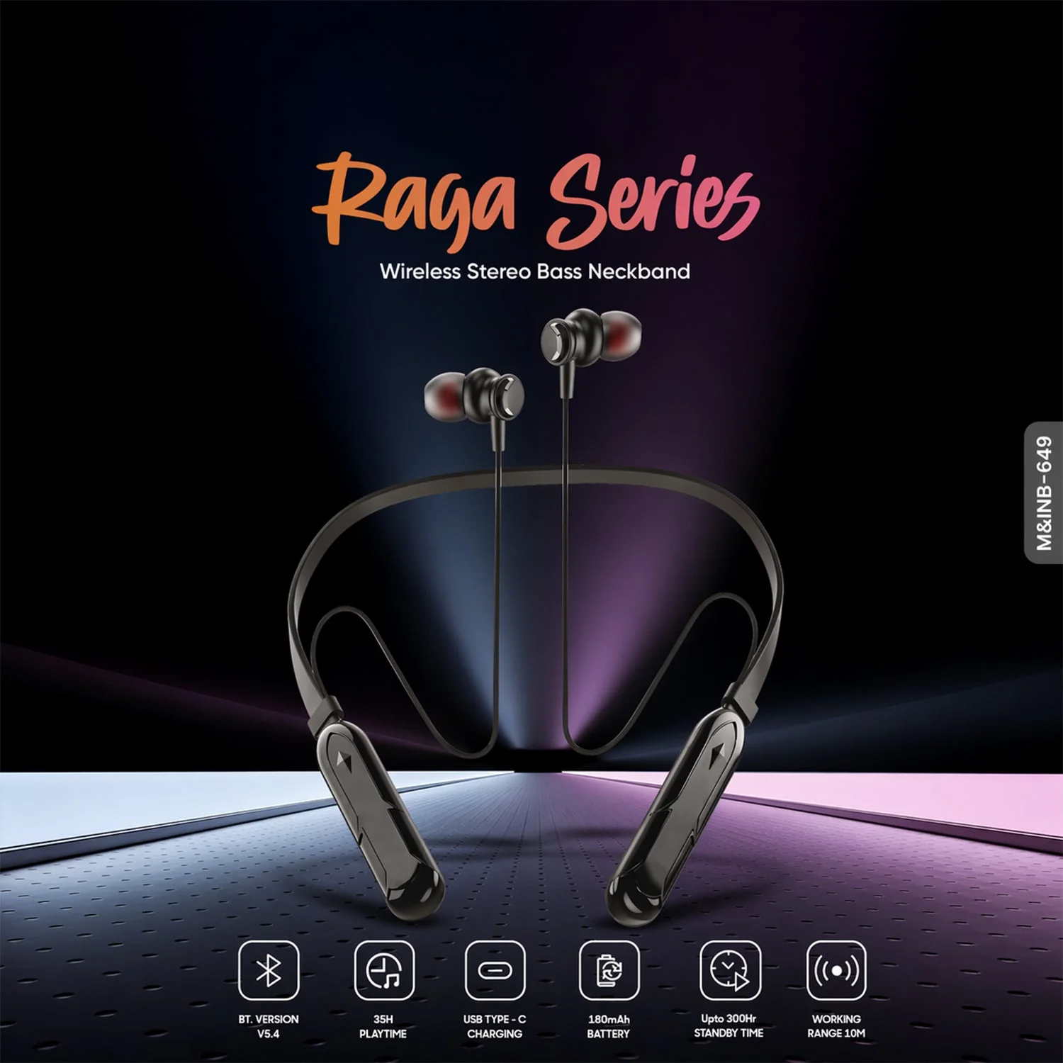 Raga Series Wireless Stereo Bass Neckband Earphones, Neck band (1 Pc) - Image 3