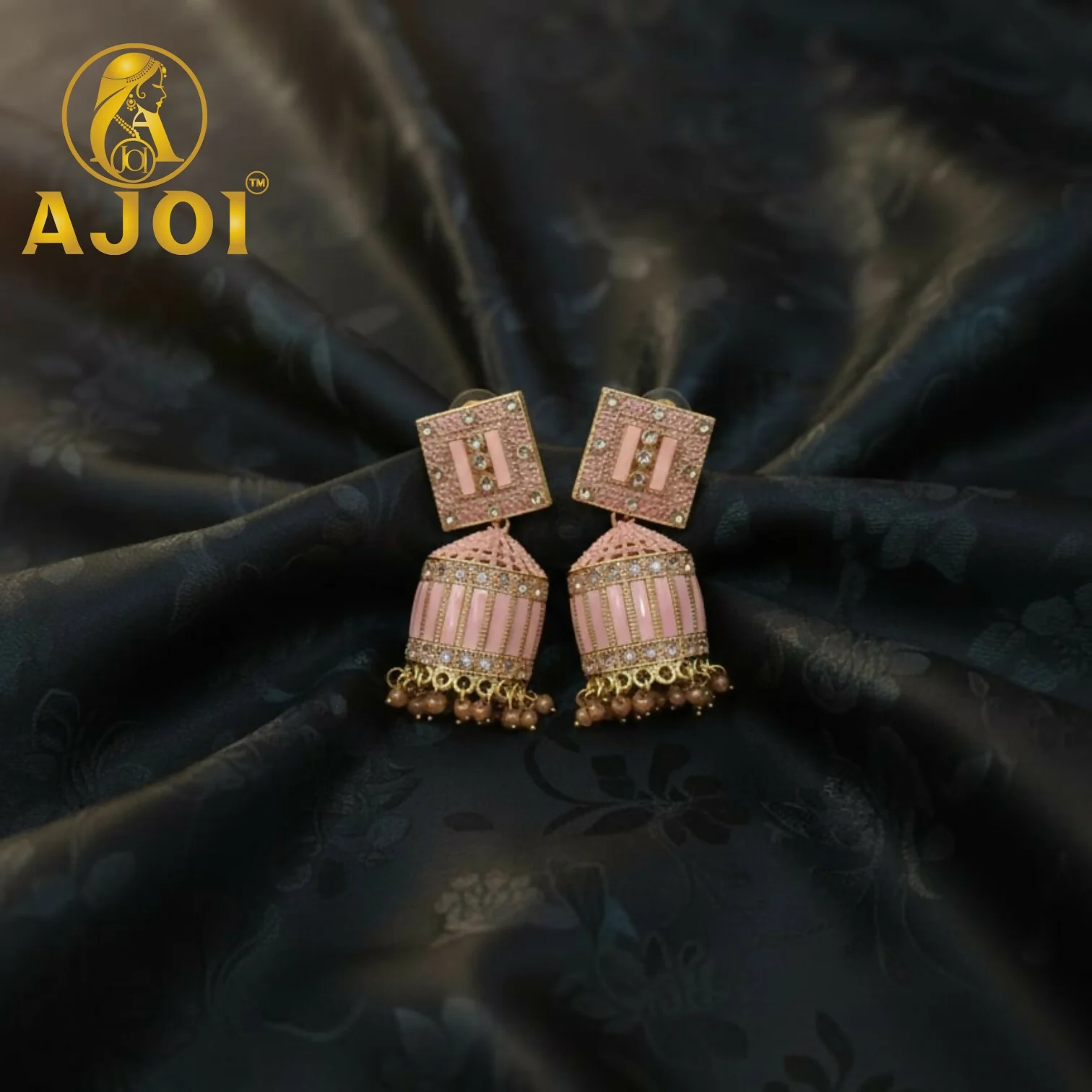 Blush Pink Designer Earrings with Elegant Stone Detailing and Drop Finish - Image 4