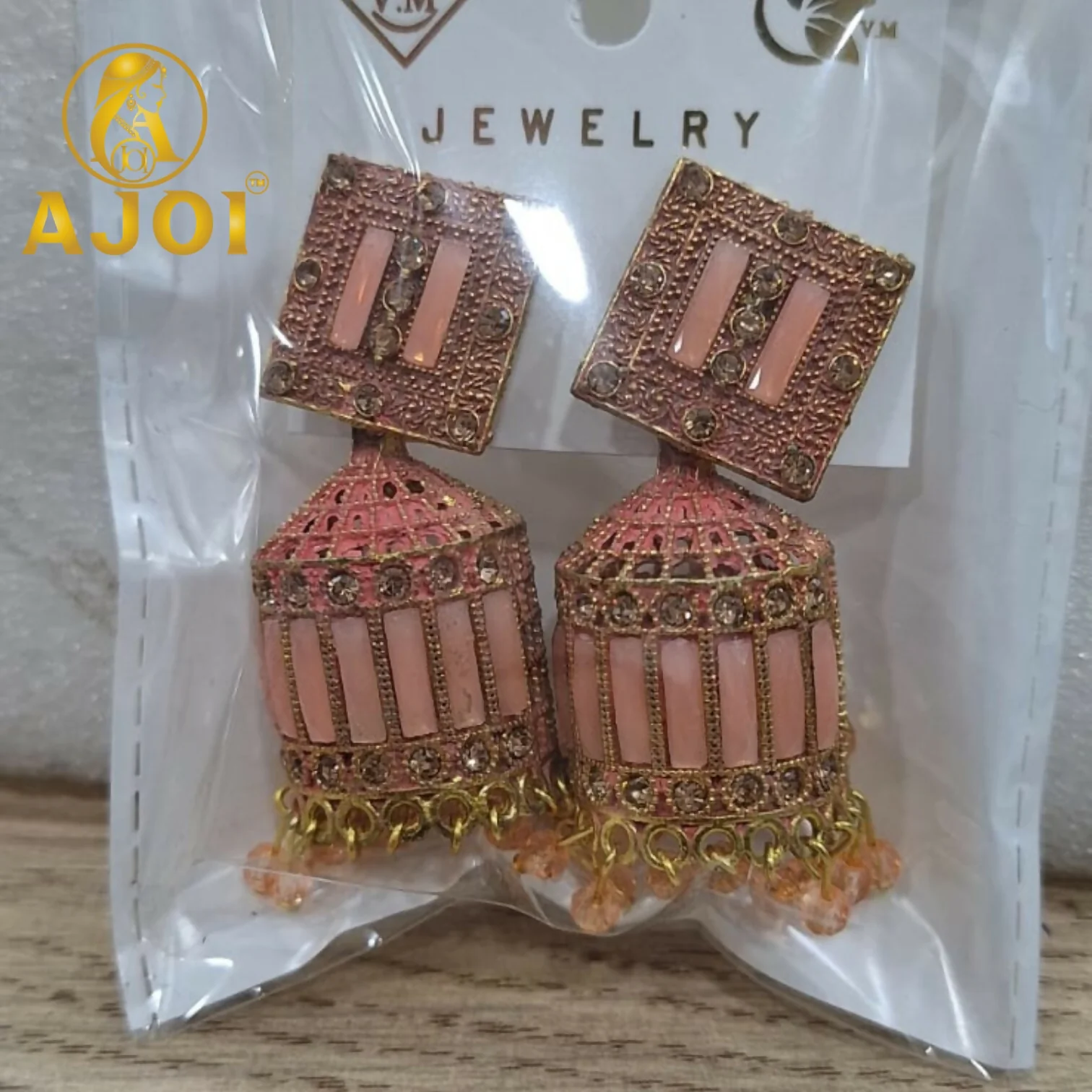 Blush Pink Designer Earrings with Elegant Stone Detailing and Drop Finish - Image 5