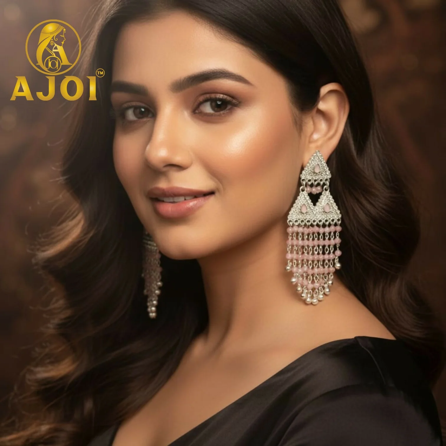 Blush Pink Stone Studded Designer Chandbali Earrings with Pearl Drops - Image 2