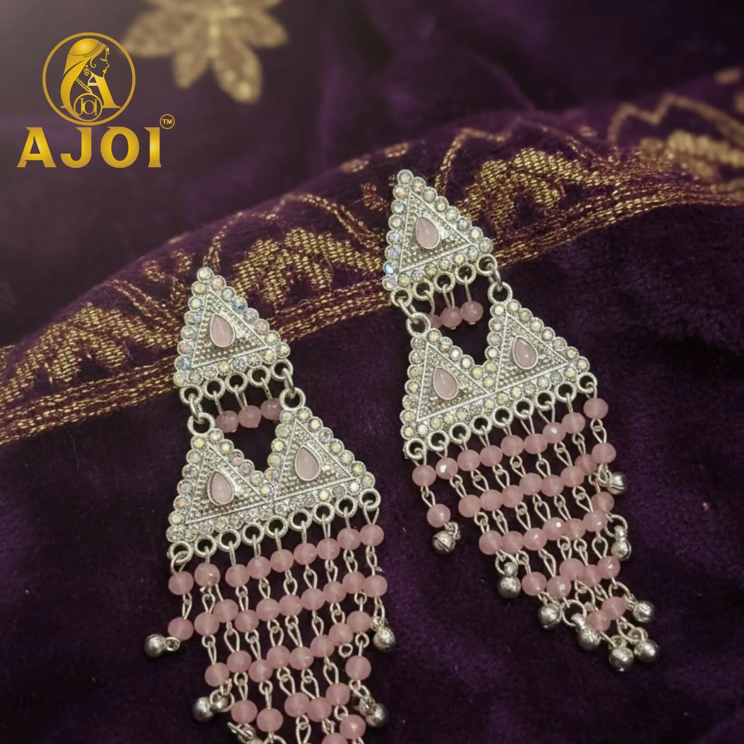 Blush Pink Stone Studded Designer Chandbali Earrings with Pearl Drops - Image 4
