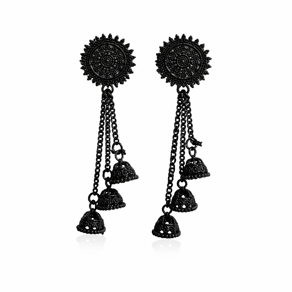 Bold black oxidised jhumka earrings - Image 3