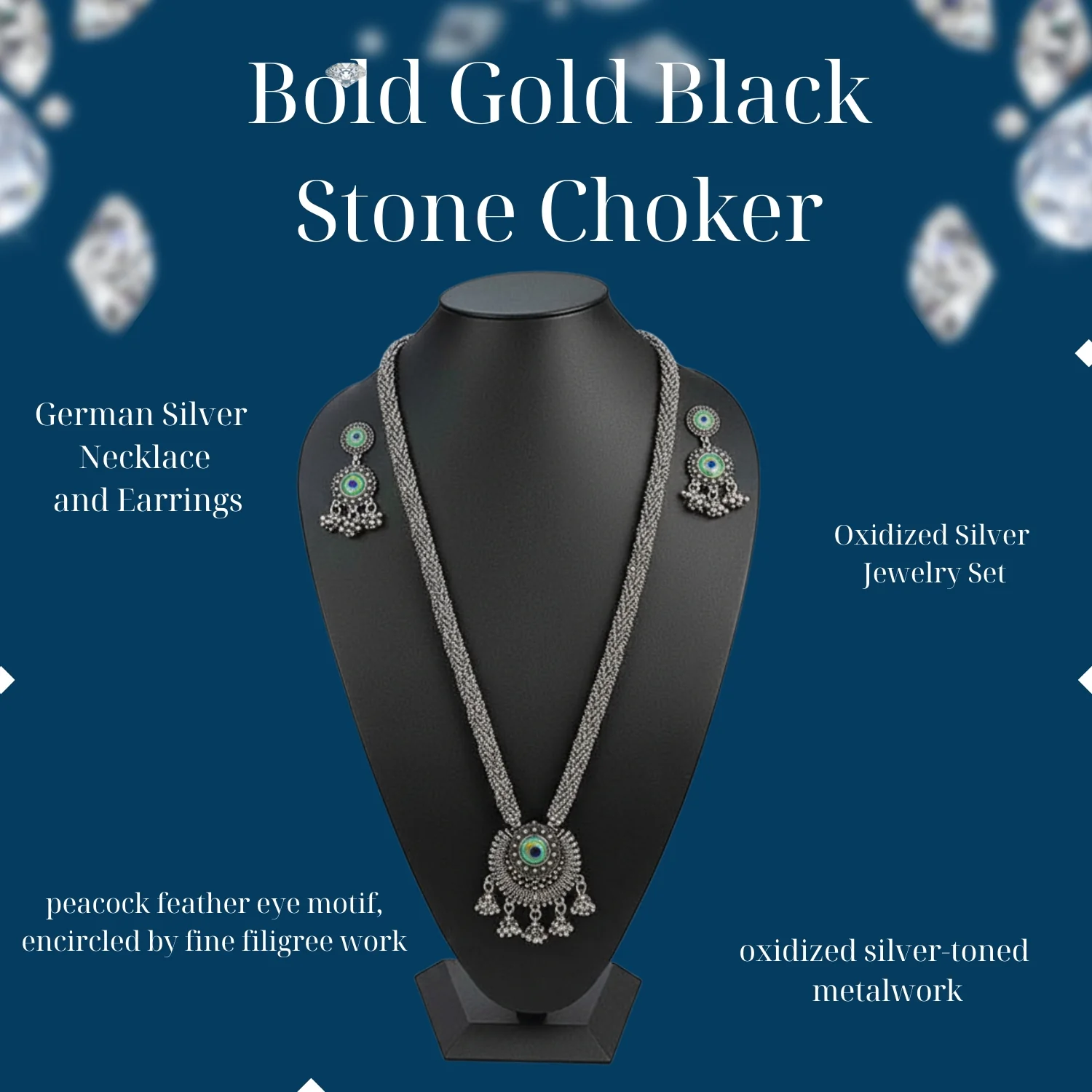 Bold Gold-Tone Black Stone Choker with Pearl Drops - Image 4