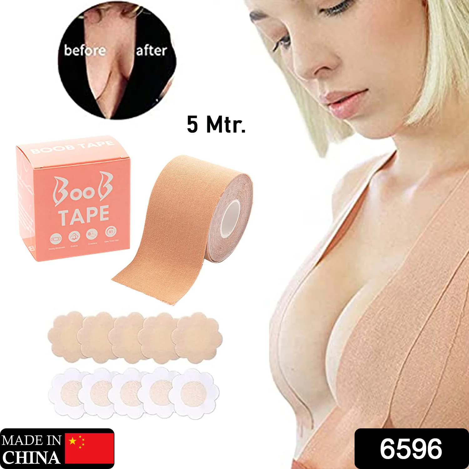 Boob Tape with Nipple Covers: Cotton, Breathable, Lift & Support (5m, 10 Pairs) - Image 2