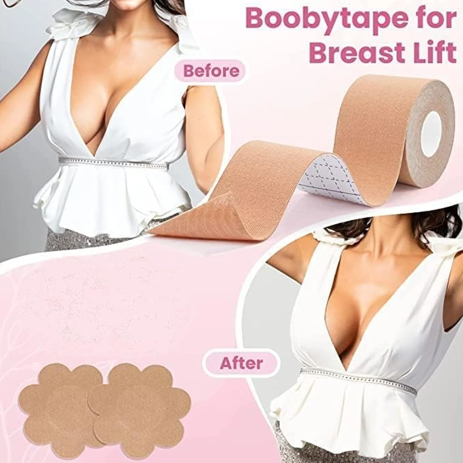 Boob Tape with Nipple Covers: Cotton, Breathable, Lift & Support (5m, 10 Pairs) - Image 4