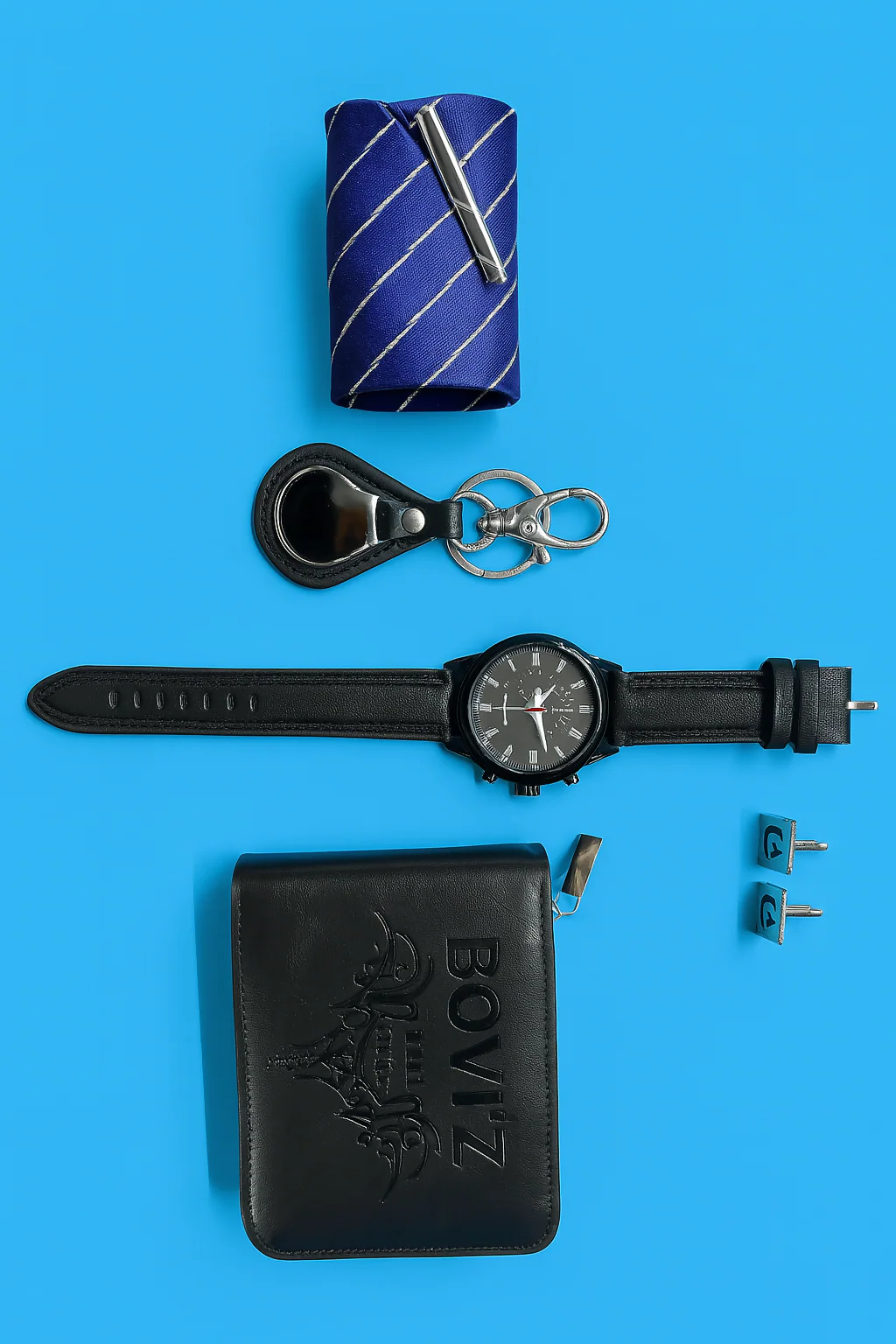 BOVIZ Premium 6-in-1 Men’s Gift Set with Wallet, Wrist Watch, Tie with Pin, Cufflinks, and Keychain | Luxury Formal Accessory Combo for Men | Ideal for Birthday, Anniversary, Festive & Corporate Gifting - Image 2
