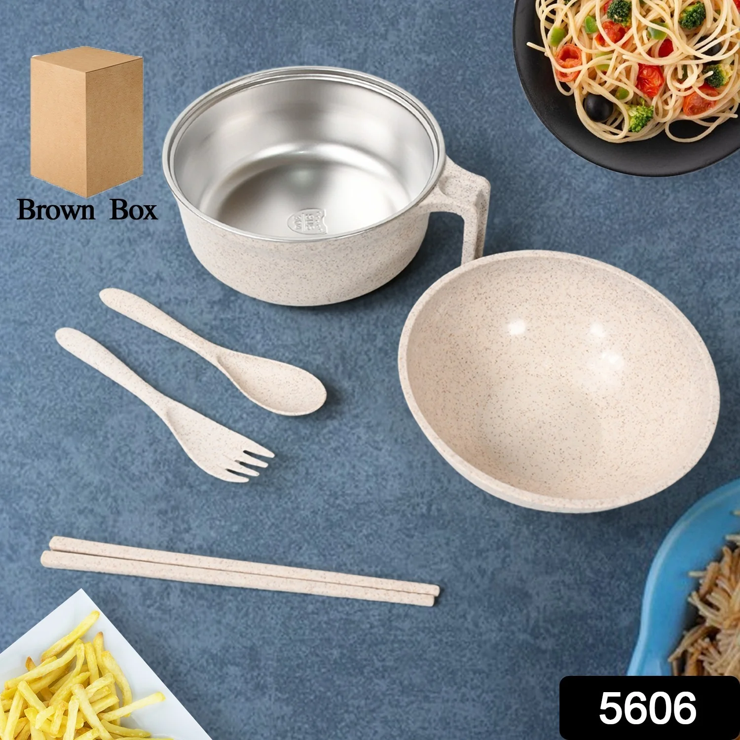 Rice Bowl Noodle Set – 6 Pcs with Lid, Handle & Cutlery - Image 2