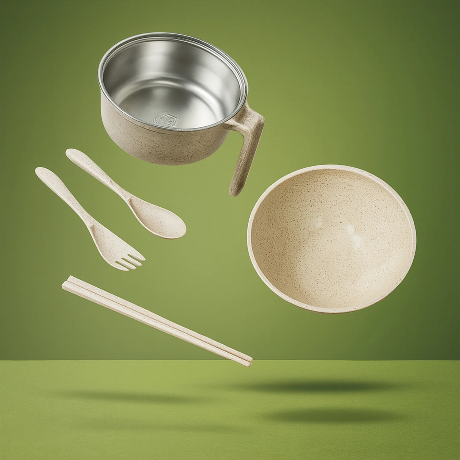 Rice Bowl Noodle Set – 6 Pcs with Lid, Handle & Cutlery - Image 3