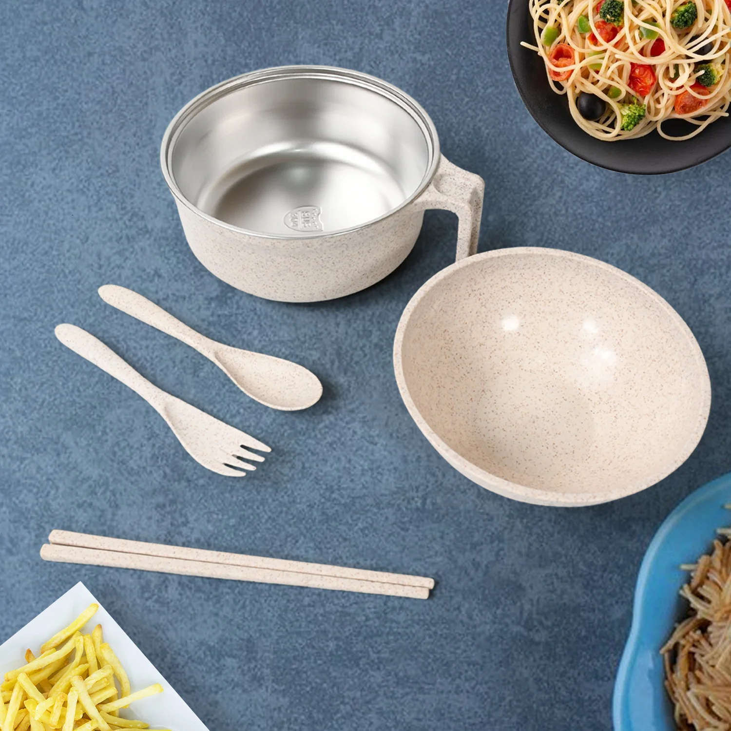 Rice Bowl Noodle Set – 6 Pcs with Lid, Handle & Cutlery - Image 4