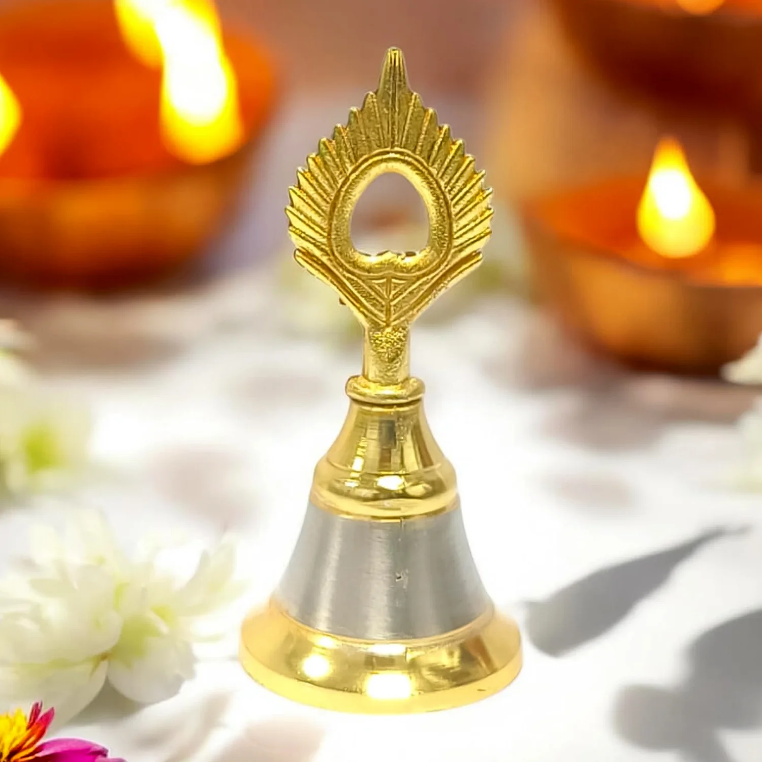 Brass and Steel Temple Ghanti (Pooja Bell) – Decorative Spiritual Accessory - Image 3