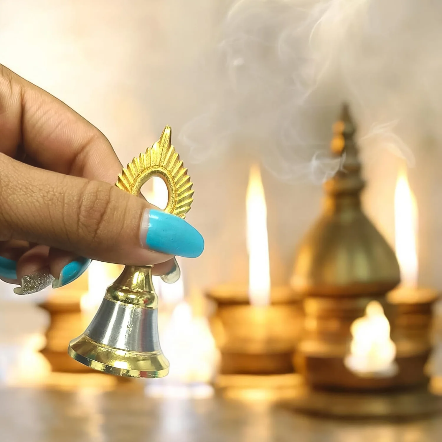 Brass and Steel Temple Ghanti (Pooja Bell) – Decorative Spiritual Accessory - Image 4