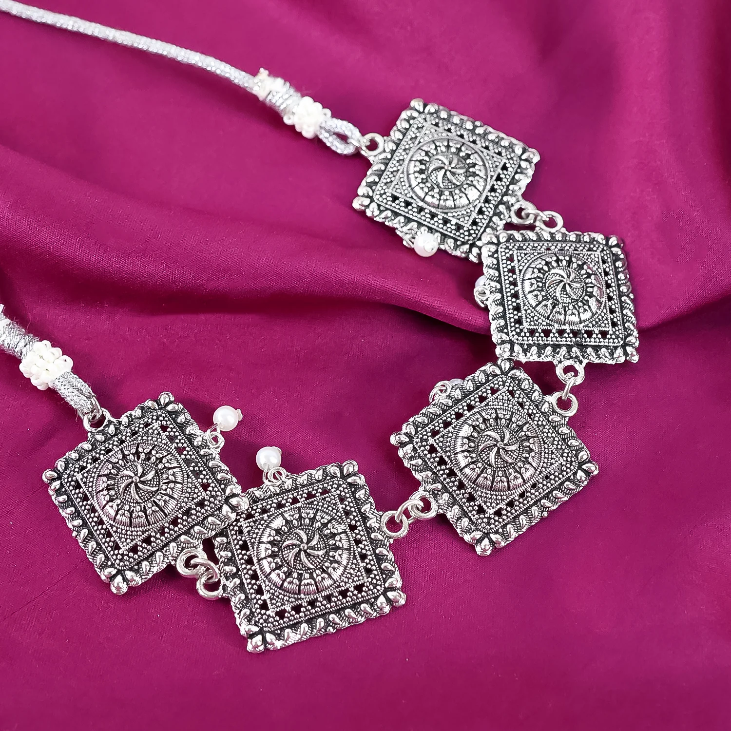 Brass Choker Necklace With Earrings (2Pc) - Image 2