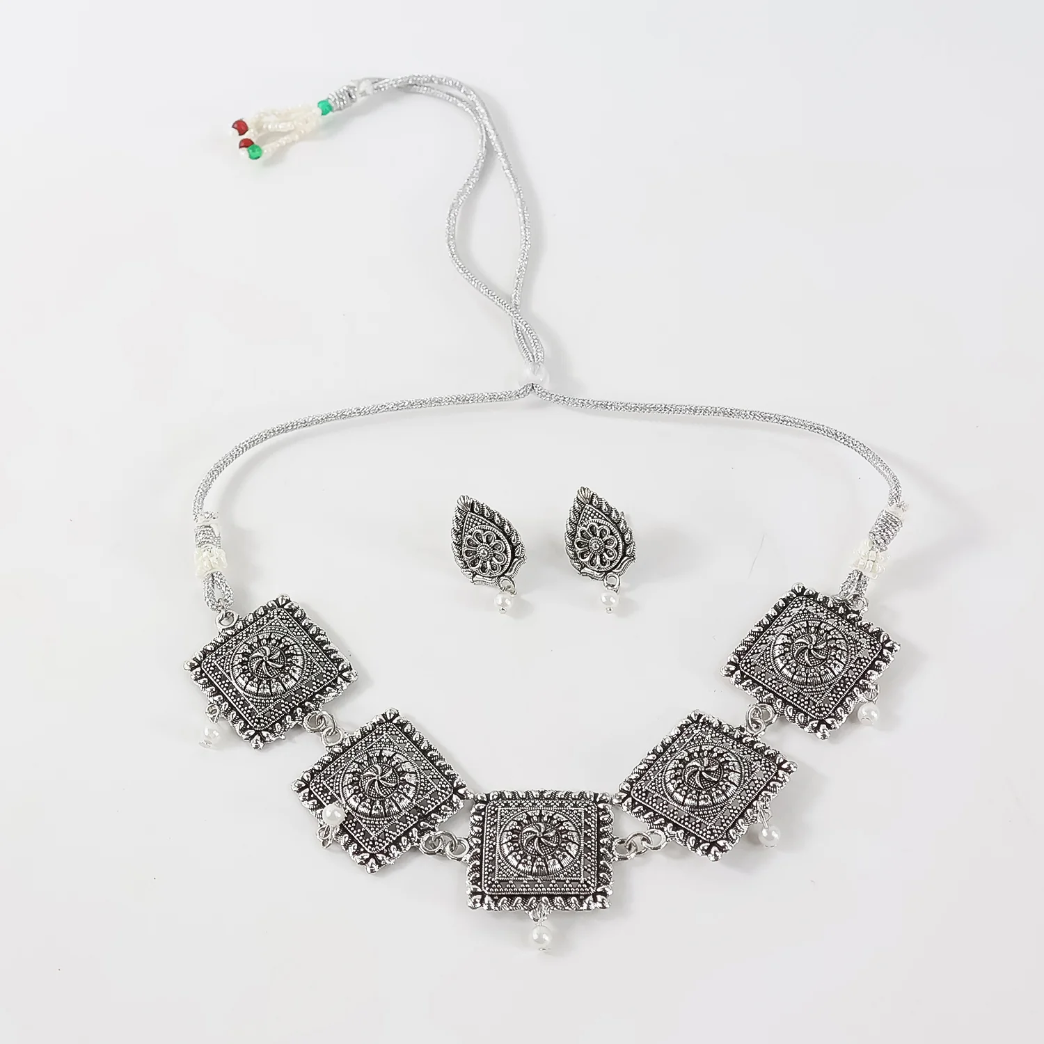 Brass Choker Necklace With Earrings (2Pc) - Image 4