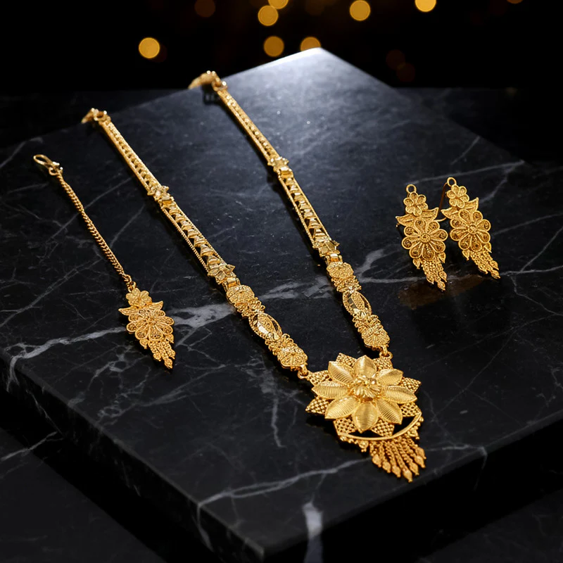 Bridal Lotus Blossom Necklace Set – Traditional Design for Festive & Wedding Wear - Image 2