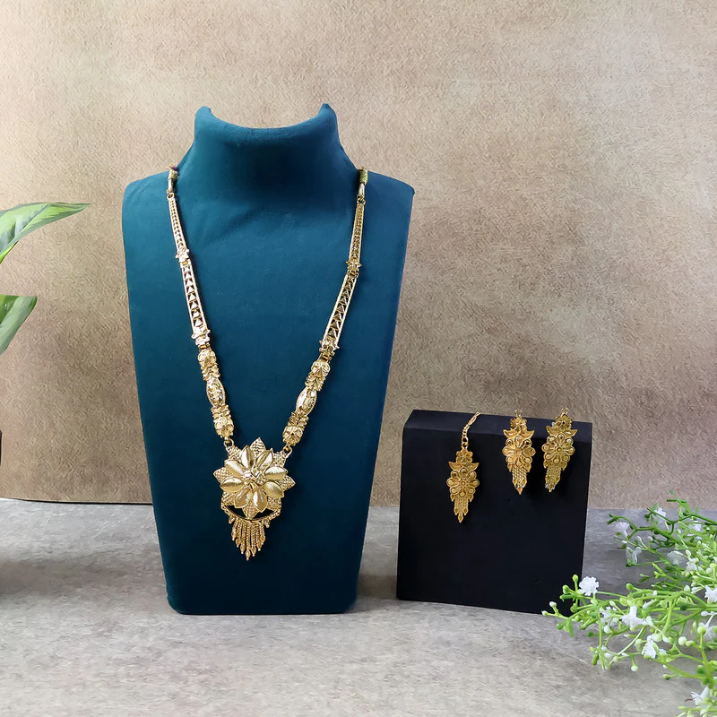 Bridal Lotus Blossom Necklace Set – Traditional Design for Festive & Wedding Wear - Image 3
