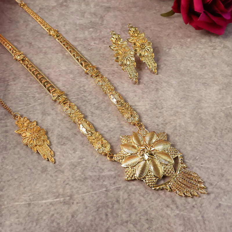 Bridal Lotus Blossom Necklace Set – Traditional Design for Festive & Wedding Wear - Image 5