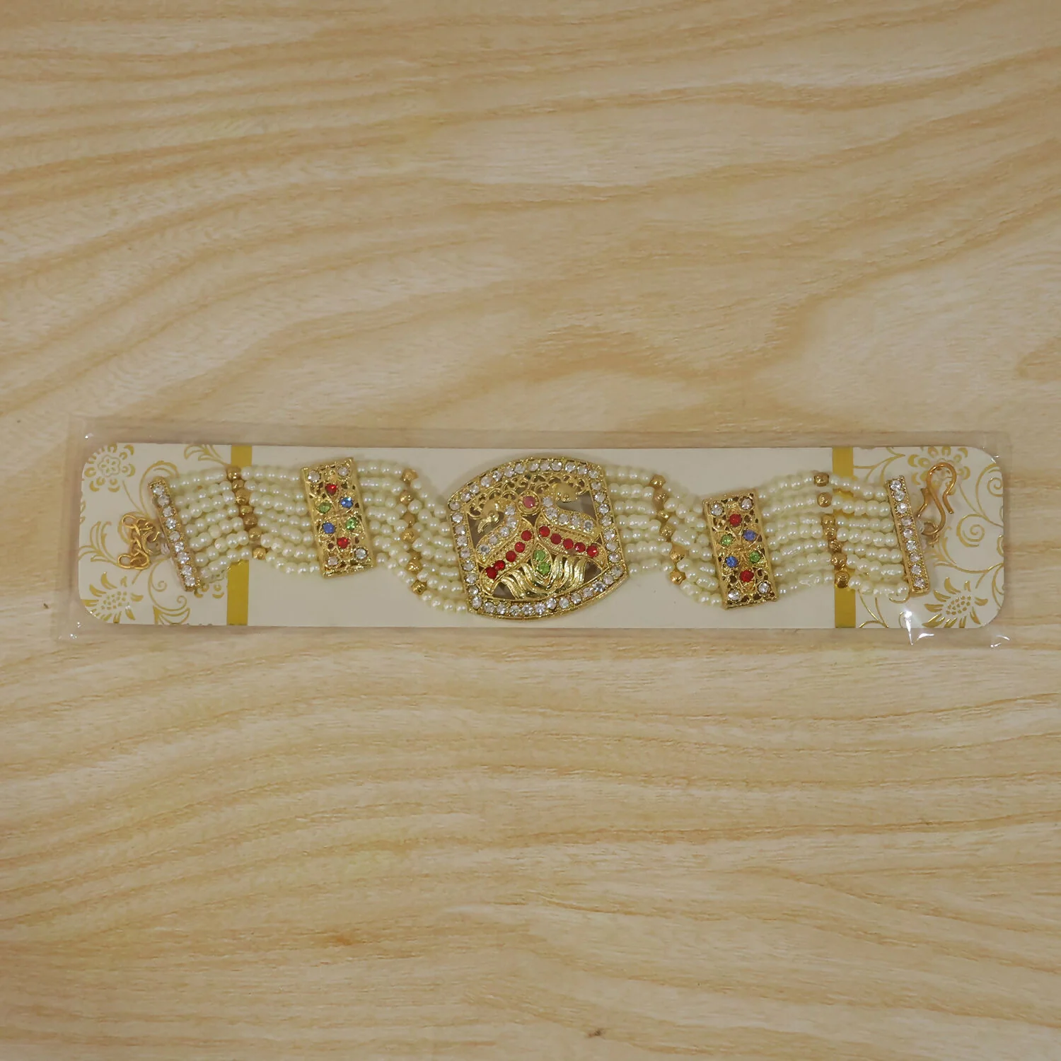 Bridal Pearl and Gold Bracelet with Designer Floral Motif - Image 7