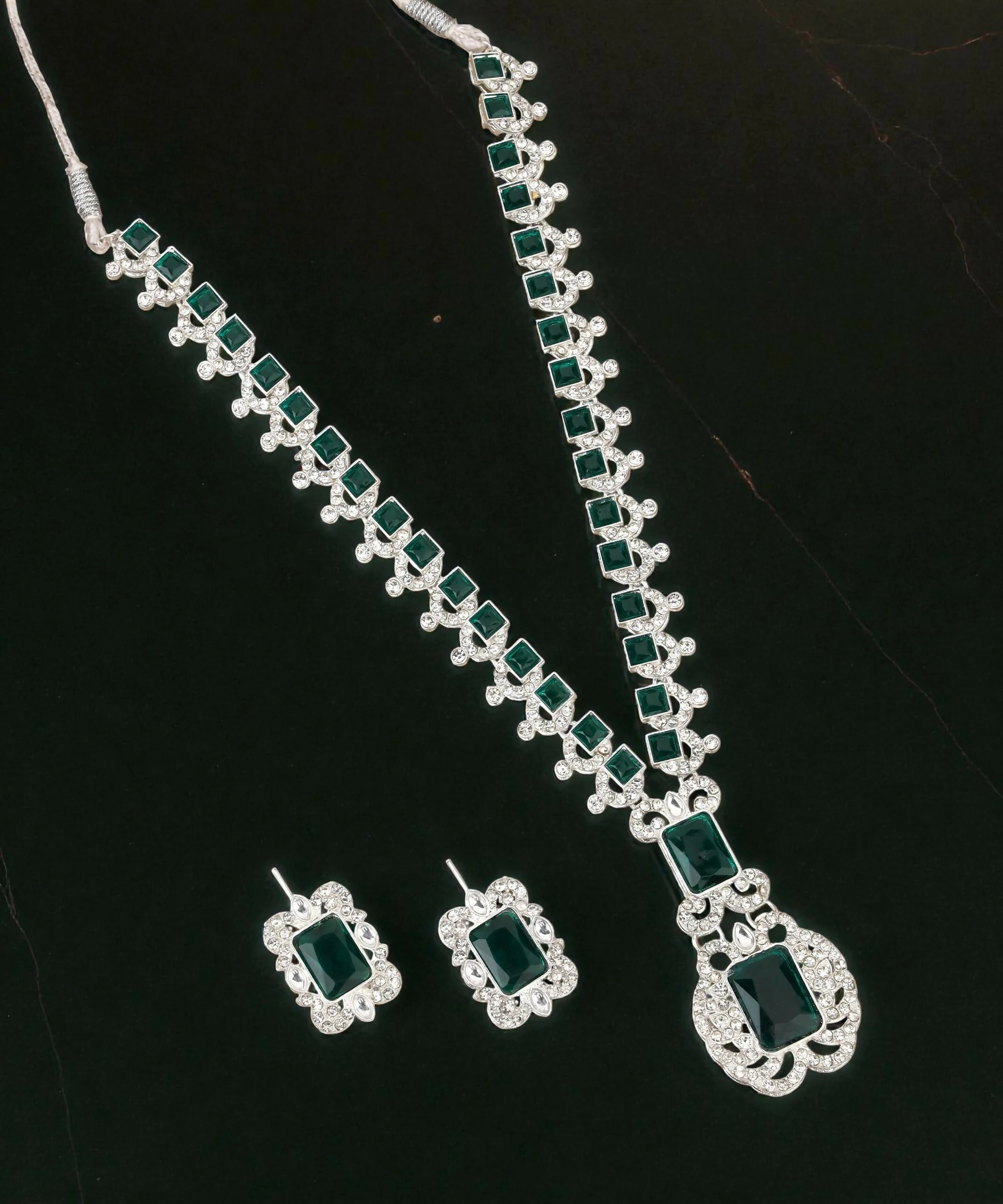 Brilliant Silver-Tone All-Crystal Drop Necklace Set - Image 3