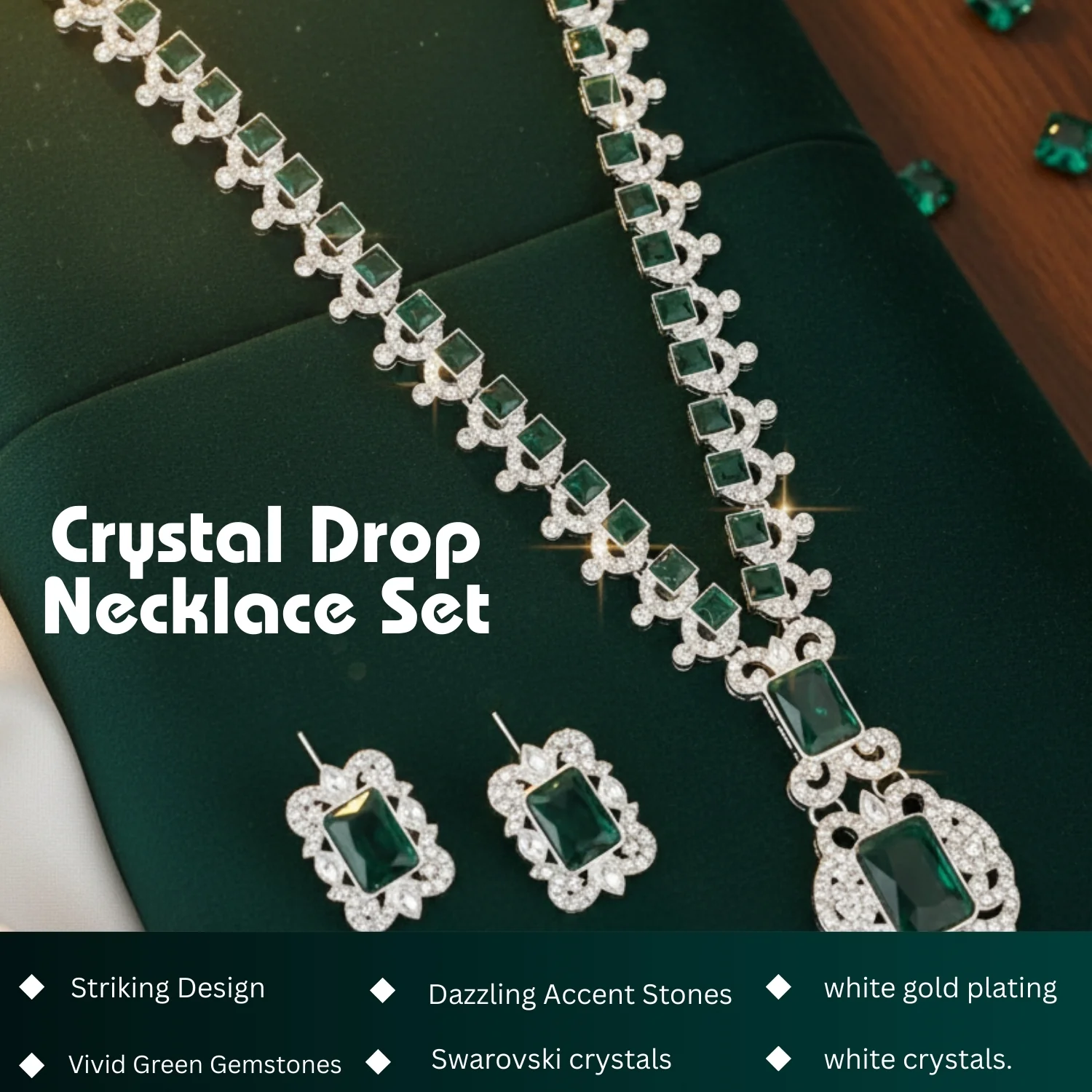 Brilliant Silver-Tone All-Crystal Drop Necklace Set - Image 4