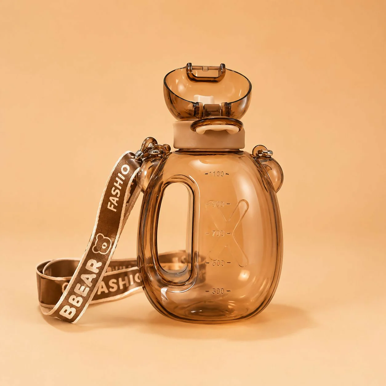 Brown 200 ML Bear Water Bottle with Straw & Adjustable Carry Sling - Image 2
