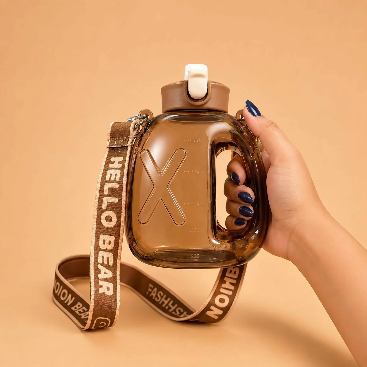 Brown 200 ML Bear Water Bottle with Straw & Adjustable Carry Sling - Image 3
