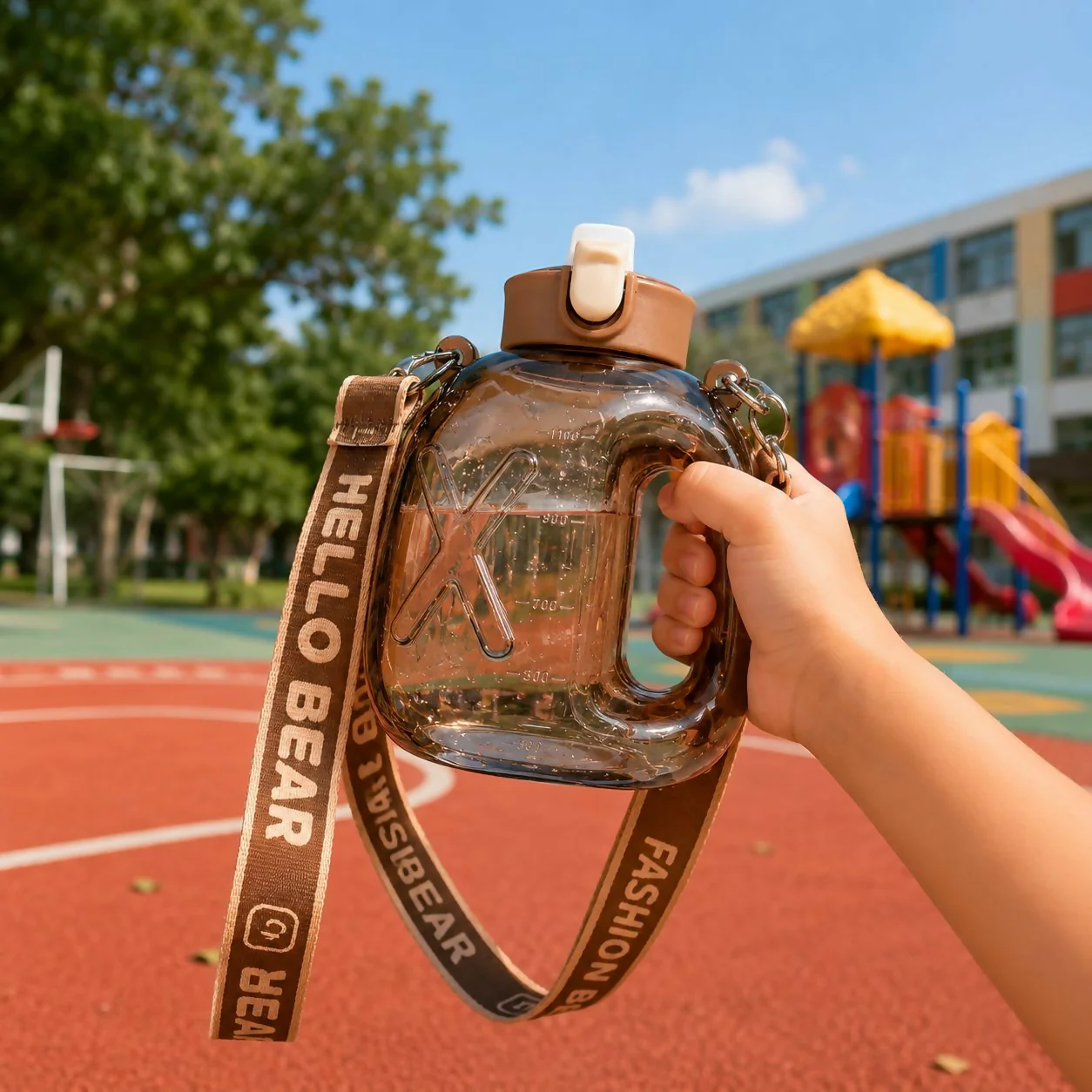 Brown 200 ML Bear Water Bottle with Straw & Adjustable Carry Sling - Image 4