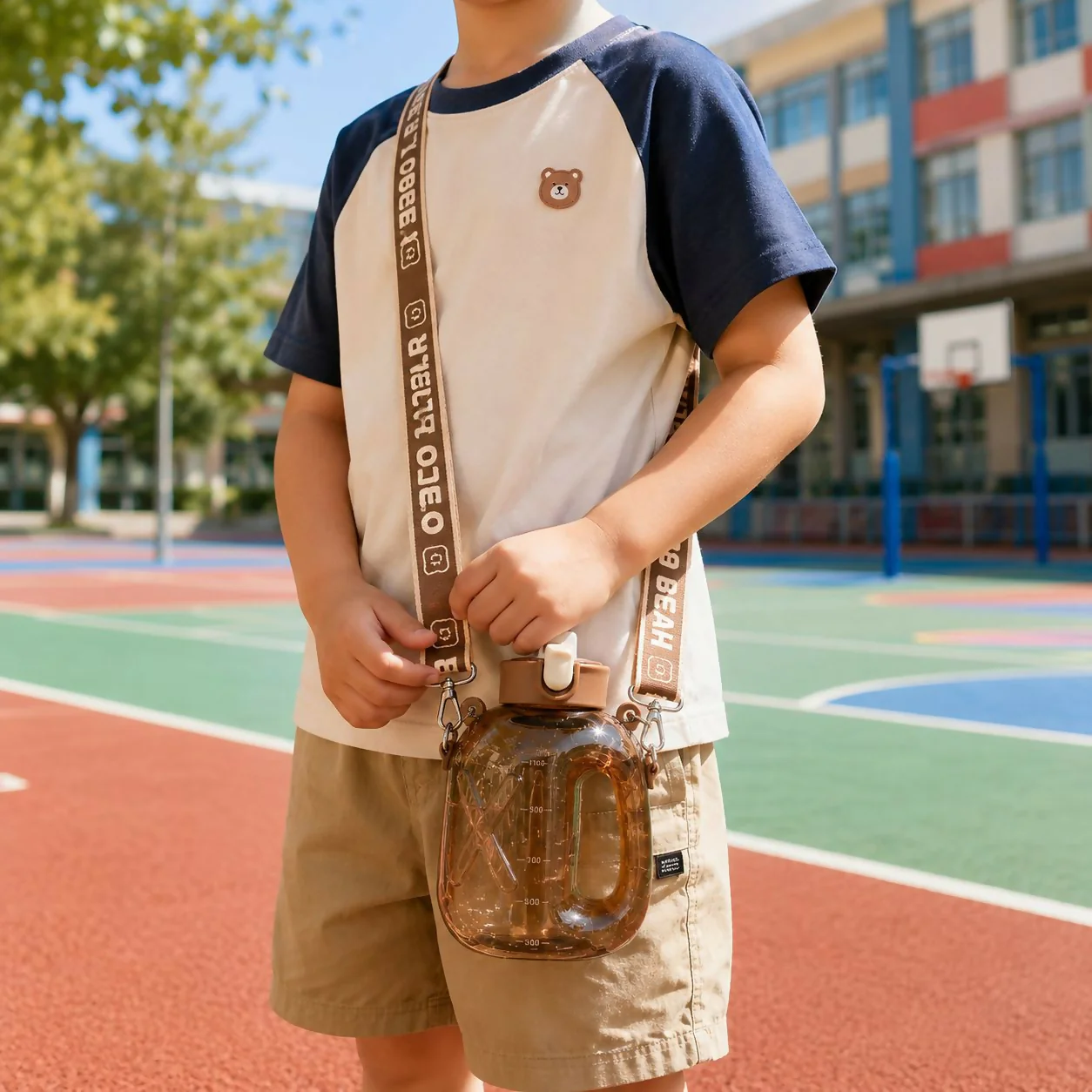 Brown 200 ML Bear Water Bottle with Straw & Adjustable Carry Sling - Image 5